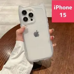 iPhone15 ケース 猫耳 背面クリア 可愛い お洒落 韓国 ホワイト 人気