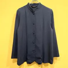 詩仙堂 スタンドカラー ジャケット ネイビー ちりめん
