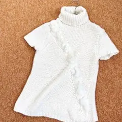 ロペ ROPE 半袖 タートルニット 毛 ウール ラビットファー付き アイボリー