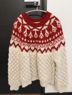 ZARA ノルディック柄ニットセーター 長袖 赤・クリーム