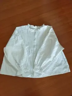 サマンサモスモス　襟フリル胸元ピンタックブラウス　オフホワイト