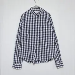 フォークアンドスプーン　ギンガムチェック 長袖シャツ 紺✖️白
