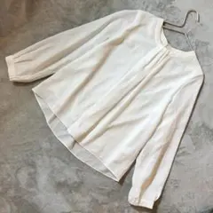 グローバルワーク シアー フレアカットソー Vネック 長袖 ホワイト サイズL