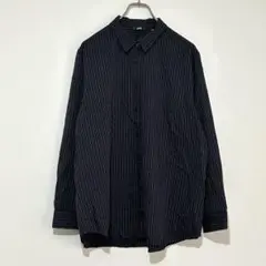n1315【ユニクロ】XL 長袖ストライプシャツ ネイビー レーヨン混