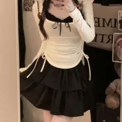 GRL グレイル フリルリボンキャミソール×ドロストトップスアンサンブル