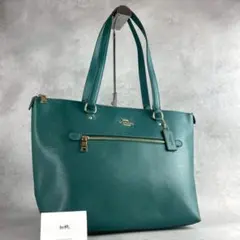 未使用 コーチ ギャラリー トートバッグ ビジネスバッグ 本革 A4可 緑 銀