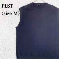 PLSTプラステ　コットンブレンド クルーネック ヘリンボーン柄ニットベスト