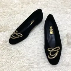 美品　GRISE Le Talon ベロア　フラット　パンプス　ブラック　金具