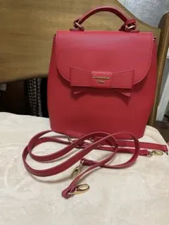 赤 リボン付き ショルダーバッグ、リュク、2way⭐️美品⭐️