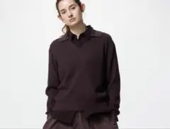 UNIQLO ウォッシャブルニットリブポロセーター　ブラウン　ユニクロ　Sサイズ