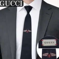 未使用】GUCCI グッチ ネクタイ 黒 ソリッド bee刺繍 GG柄 タグ付
