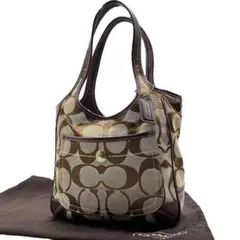 美品 165 コーチ トートバッグ A4 肩掛け シグネチャー レザー ブラウン