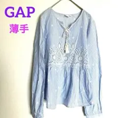 Gap レディース　ブラウス　夏　長袖　可愛い　水色　ブルー　ストライプ　涼のサムネイル