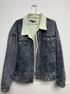 ボア襟付きデニムジャケット グレー