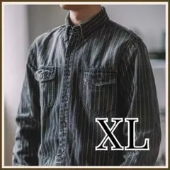 ヴィンテージ　ウォバッシュ　ストライプ 　ワークシャツ XL アメカジ 黒