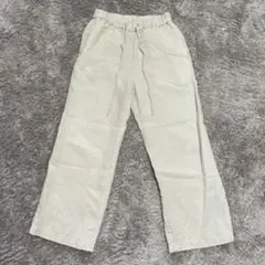 アイボリー リネン風 ワイドパンツ