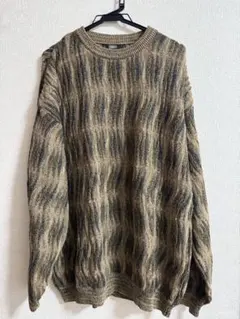 波模様ニットセーター ベージュ ブラウン