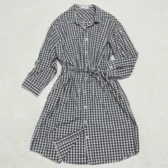 シューラルー◇チェック柄シャツワンピース ウエストリボン コットン 羽織り L