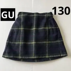 GU 130サイズ　チェック柄スカート　ネイビー×グリーン　秋冬