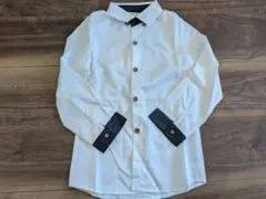 ホワイトネイビー長袖シャツ ブローチ付き