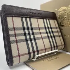 【✨未使用級】 バーバリー 二つ折り財布 ノバチェック がま口 サフィアーノ 茶