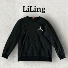 LiLing メンズトレーナー 長袖 スウェット (XL)ブラック ワンポイント