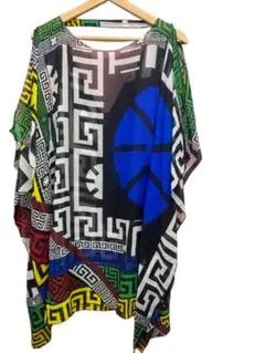 VERSACE ビーチウェア　グレカ柄 マルチカラー カフタン　ワンピースのサムネイル