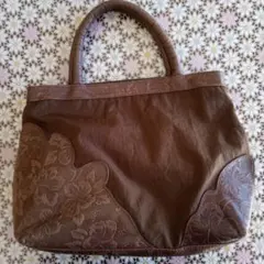 IBIZA ブラウン 花柄 エンボス加工 ハンドバッグ