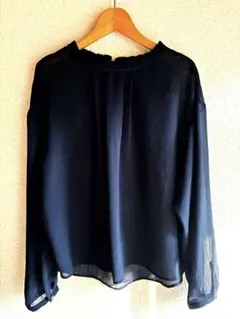 グローバルワークネイビー フリルネック 長袖ブラウスMサイズ