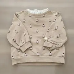 petit main カップケーキ刺繍 ベージュ トレーナー