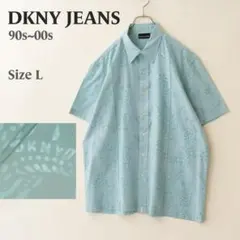 夏シャツ✨️ DKNY JEANS 半袖シャツ 総柄オパール加工 ブルー Lのサムネイル