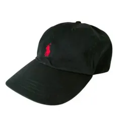 ポロ ラルフローレン ワンポイント 刺繍 ストラップバック キャップ 黒 赤