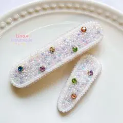 [ハンドメイド]親子でお揃い♡ビーズ刺繍ヘアアクセ 2点セット