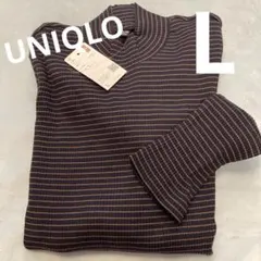 ユニクロ　リブハイネックT/長袖/ボーダー
