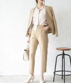 【手洗い可能/セットアップ】ノーカラージャケット・テーパードパンツ 2点セット