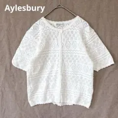 アリスバーリー／レース カーディガン M 半袖 コットン100% ホワイト 白