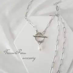 淡水パール マンテル チェーンネックレス                シルバー