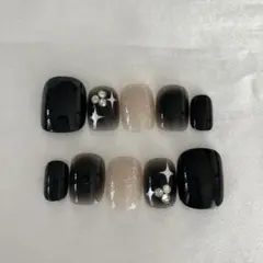 【 ネイルチップ 黒 】 シルバー 韓国 シズニルック クール シンプル Y2K