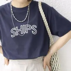 完全新品　SHIPS ラウンドプリントロゴ Tシャツ ネイビー