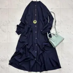 極美品✨マッキントッシュフィロソフィー　バンドカラーシャツワンピース　ネイビー