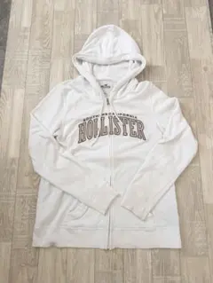 Hollister ジップ フーディ ホワイト パーカー ロゴ ホワイト 海外のサムネイル