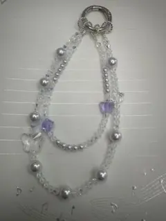 1. 【ハンドメイド】♡うる艶パールのバタフライスマホチャーム　ストラップ　紫