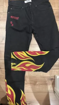 クリームソーダ ファイヤーパターン ストレッチ デニムパンツ ブラック 