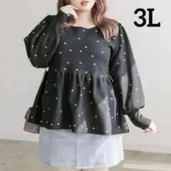 CLETTE★　ドット柄ペプラムニット　トップス　大きいサイズ3L　ブラック