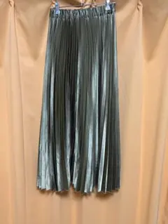 プリーツスカート メタリック グリーンゴールド