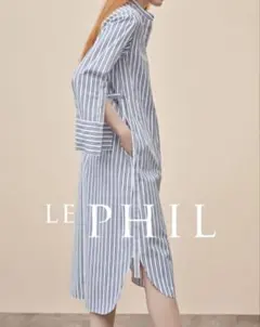 ルフィル シャツワンピース バンドカラー ストライプ ネイビー　S アドーア