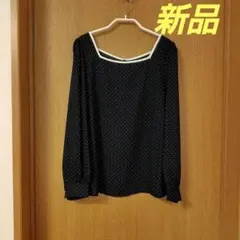 新品 タグ付き ロペピクニック ドット柄スクエアネック長袖ブラウス M