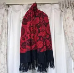 大判ストール　ショール　マフラー　オリエンタル　アジアン　総柄　レッド　ネイビー