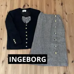 【超メルカリ市】INGEBORG ジャケット·スカート ２点 セット ○キルティングカラージャケット （ノーカラージャケット