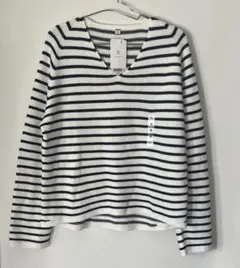 新品★3Dコットン リラックスVネックセーター　M オルホワイト　3Dニット